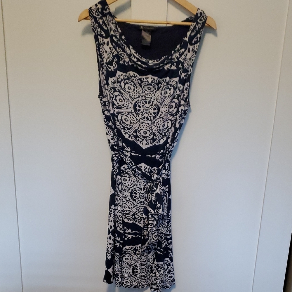 INC International Concepts Blue and White Cowl Neck Sheath Dress